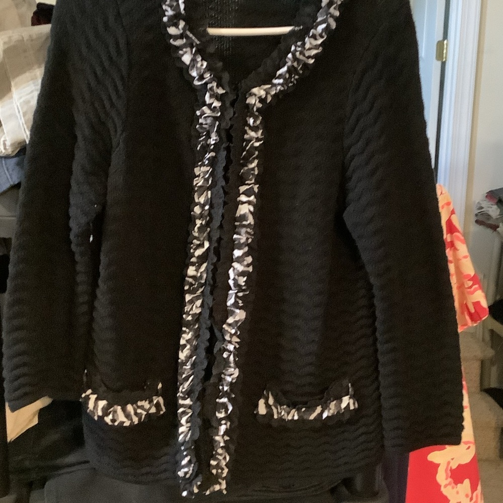 Chico's Black Knit‎ Sweater, ladies size 1, ruffles
